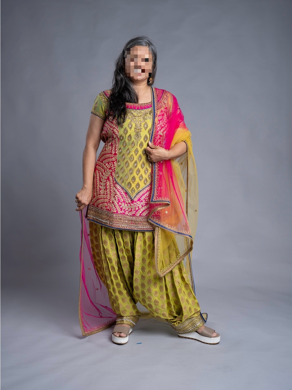 Lime and Pink Embroidered Women’s Patiala Pants Set
